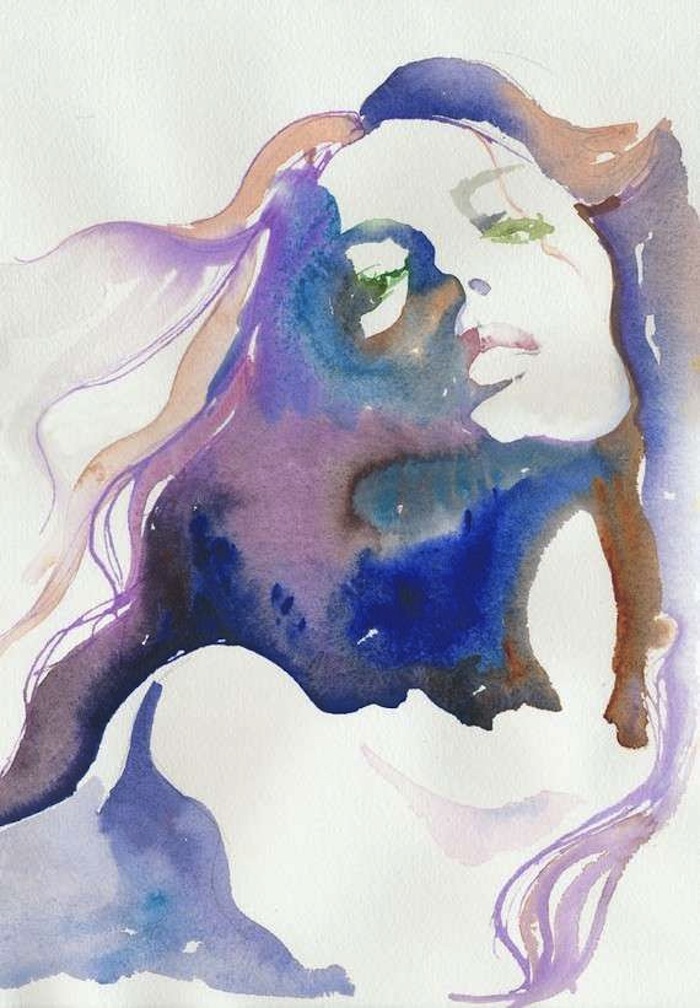 Blue watercolor illustration of melancholy woman by Cate Parr. Click to read more