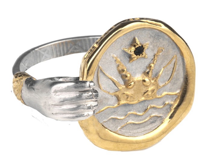 Cancer Zodiac Hand ring by Jessica de Lotz and Louise Androlia. Click to read more!