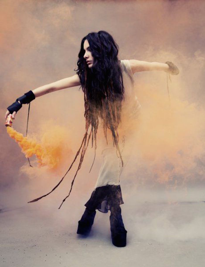 Boho goth with orange smoke fashion shoot on Thenuminous.net