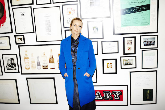 Fashion designer Anya Hindmarch in a blue coat featured on Thenuminous.net