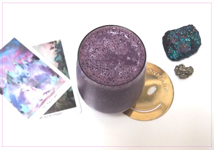 My new smoothie + current desk buddies: Chalcopyrite (Peacock Ore) and Pyrite