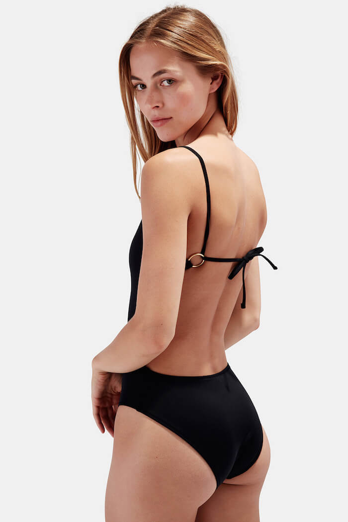 swimwear style for your sign the numinous Virgo black swimsuit solid + striped